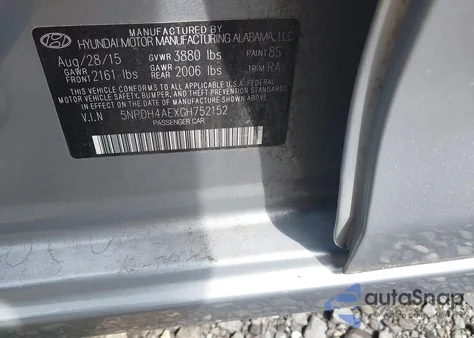 2016 Hyundai Elantra Se из США, поврежденный, VIN 5NPDH4AEXGH752152